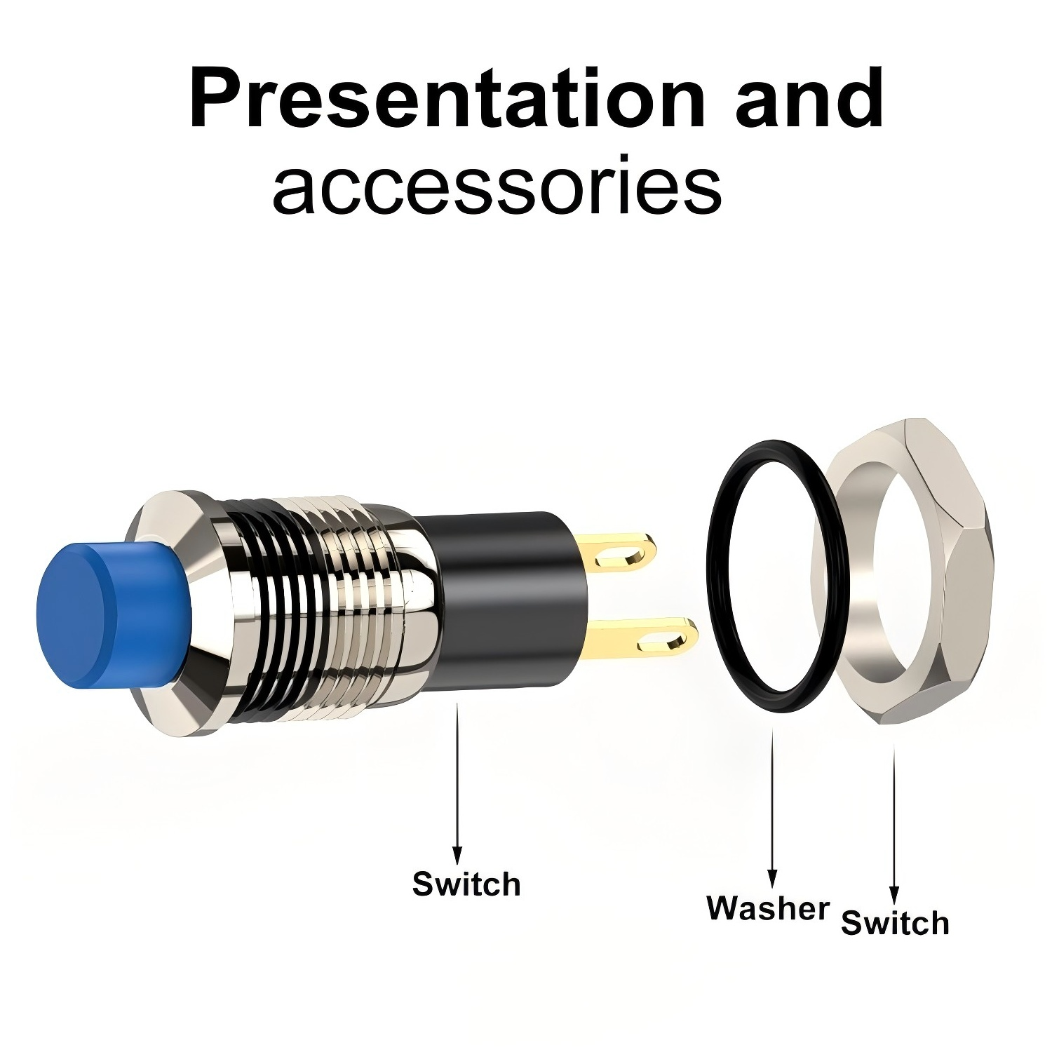 Main Product Shot: 10mm metal push button switch with LED illumination and IP65 rating Side View Showing Dimensions: Side profile of 10mm waterproof push button switch showing mounting dimensions Installation Demonstration: 10mm momentary push button switch installed in control panel with 10mm mounting hole LED Illumination Close-up: Close-up of 10mm metal push button switch with bright LED indicator lit Multiple Color Options: Collection of 10mm push button switches in different LED colors - red, green, blue Waterproof Test Demonstration: IP65 rated 10mm metal push button switch undergoing waterproof testing Terminal Connection View: Rear view of 10mm push button switch showing screw terminal connections Comparison with Other Sizes: Size comparison showing 10mm push button switch alongside 8mm and 12mm versions