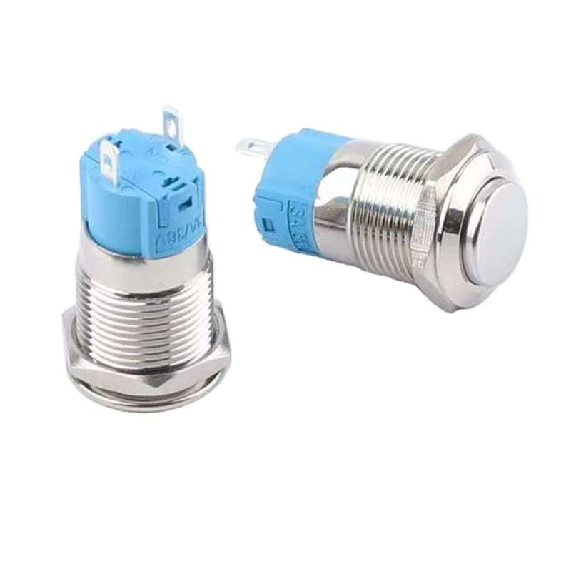 Primary Product Image: 12mm ABS waterproof push button switch with flat head design and 2-pin terminals Side Profile View: Side view showing high-head profile of 12mm waterproof momentary/self-locking switch Terminal Close-up: 2-pin solder terminals on IP65 rated ABS push button switch Waterproof Demonstration: IP65 waterproof testing of 12mm ABS push button switch in wet environment Dual Operation Display: Visual comparison showing self-locking and momentary operation modes Panel Installation Example: 12mm flat head switch installed in industrial control panel application Multiple Unit Presentation: Collection of ABS waterproof push button switches in various colors Application Context: 12mm 10A push button switch used in power start control system