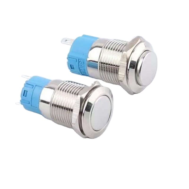 Primary Product Image: 12mm ABS waterproof push button switch with flat head design and 2-pin terminals Side Profile View: Side view showing high-head profile of 12mm waterproof momentary/self-locking switch Terminal Close-up: 2-pin solder terminals on IP65 rated ABS push button switch Waterproof Demonstration: IP65 waterproof testing of 12mm ABS push button switch in wet environment Dual Operation Display: Visual comparison showing self-locking and momentary operation modes Panel Installation Example: 12mm flat head switch installed in industrial control panel application Multiple Unit Presentation: Collection of ABS waterproof push button switches in various colors Application Context: 12mm 10A push button switch used in power start control system