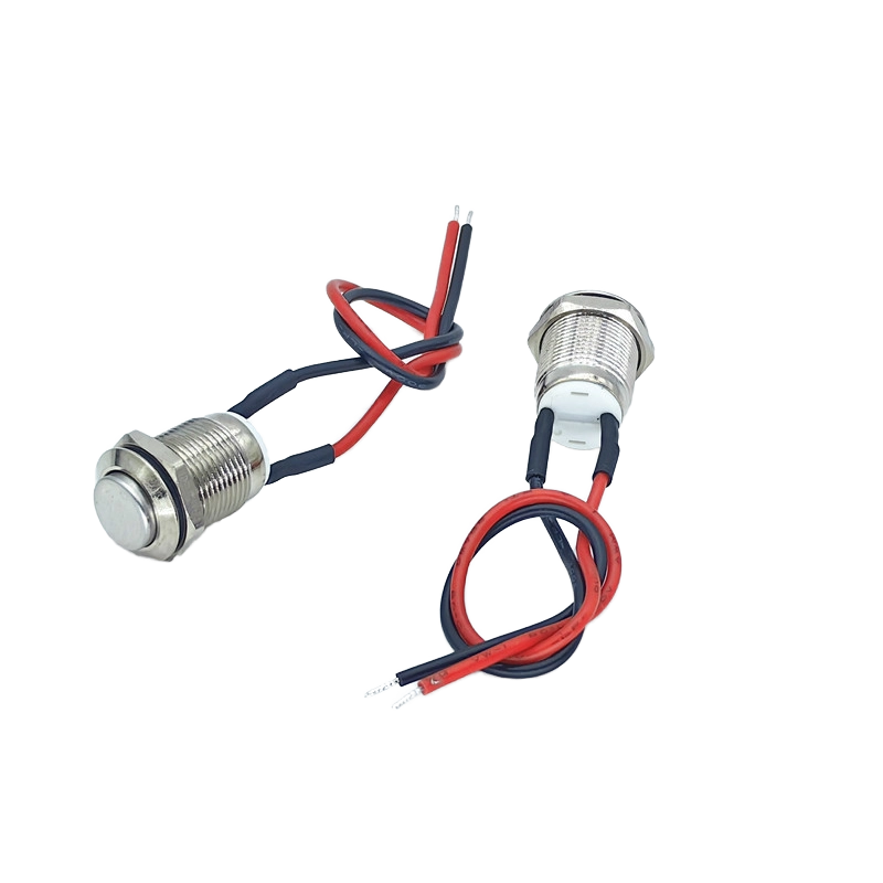 Primary Product Visualization: 12mm stainless steel IP65 waterproof push button switch with LED illumination Side Profile Demonstration: Side view of 12mm momentary push button switch showing stainless steel construction Terminal Close-up: Close-up of 2-pin solder terminal connections on waterproof push button switch Environmental Protection Display: IP65 rated stainless steel switch demonstrating water and dust resistance Industrial Application Context: 12mm waterproof push button installed in industrial control panel environment Multiple Unit Presentation: Collection of stainless steel push button switches in silver and green colors Size Comparison Illustration: 12mm push button switch shown alongside common industrial components for scale LED Illumination Detail: Close-up of illuminated LED indicator on stainless steel push button switch