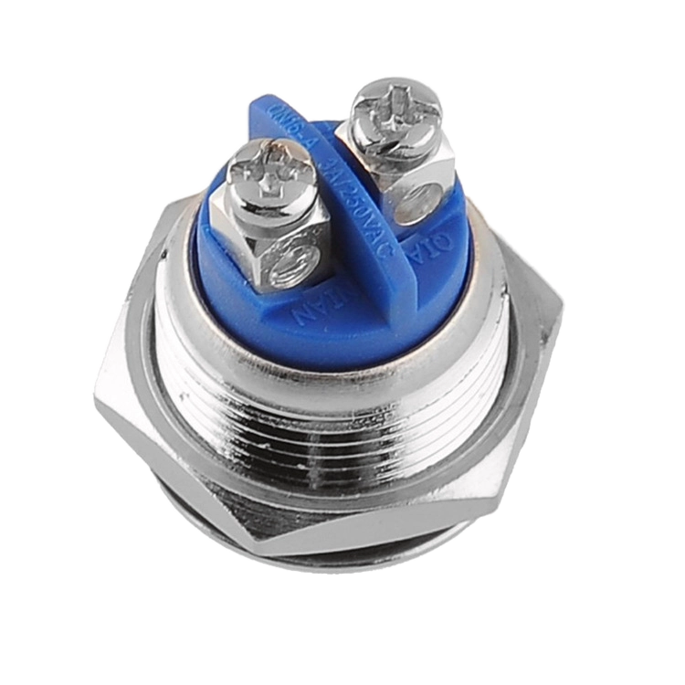 Main Product Image: 16mm metal push button switch with flat high head and screw terminals Side Profile View: Side view showing high-profile design of momentary push button switch Terminal Close-Up: Screw terminal connections on IP65 rated metal push button switch Waterproof Demonstration: IP65 waterproof testing of self-resetting momentary switch Household Application Example: 16mm momentary switch installed in household appliance control panel Operation Sequence Display: Self-resetting action demonstration of momentary push button Multiple Units Presentation: Silver finished metal push button switches in linear arrangement Installation Diagram: Mounting and wiring diagram for 16mm screw terminal switch