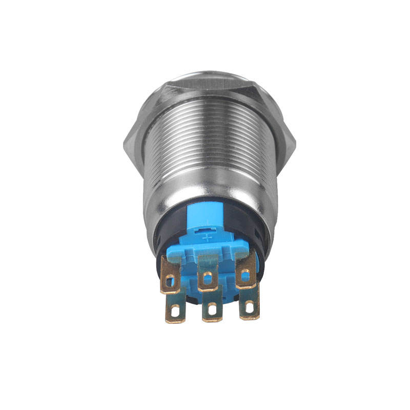 Main Product Image: 19mm IP65 3-position selector switch with stainless steel construction Position Selection Demo: Rotary selector switch showing three different position settings Terminal Close-Up: 6-pin terminal configuration on industrial selector switch Side Profile View: Side view showing 22mm dimensions and mounting details Waterproof Testing: IP65 waterproof verification for rotary selector switch Industrial Application: 3-position selector installed in machine control panel Internal Mechanism: Self-locking rotary mechanism of industrial selector switch Multiple Units Display: Collection of stainless steel selector switches for industrial use