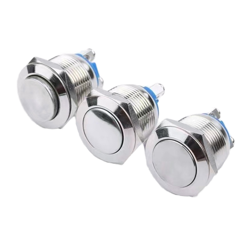 Main Product Image: 19mm IP65 waterproof brass nickel-plated momentary push button switch Corrosion Resistance Display: Nickel-plated brass construction showing corrosion-resistant properties Side Profile View: Side view of flat head momentary push button switch with dimensions Terminal Close-Up: Screw terminal connections on waterproof brass push button switch Waterproof Testing: IP65 waterproof demonstration for industrial momentary switch Marine Application: Brass push button switch installed in marine control panel Industrial Context: Momentary self-resetting switch in machinery control application Multiple Units: Silver and green finished brass push buttons for industrial use