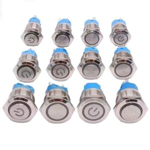 IP65 waterproof metal push button switch 16mm 19mm 22mm sizes Stainless steel push button switch with 1NO1NC contacts IP65 rated Waterproof metal button switch installation in control panel 16mm 19mm 22mm push button switch comparison diagram IP65 rated industrial push button switch with screw terminals Metal push button switch silver contacts internal mechanism Waterproof switch IP65 certification testing demonstration Multi-size push button switch application in industrial equipment