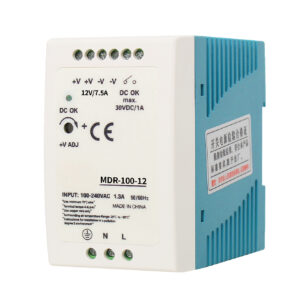 MDR-100W 100W compact DIN rail power supply Front view of MDR-100W industrial power unit Technical Detail Images Wiring terminals of MDR-100W DIN rail PSU Compact design MDR-100W power supply Application Scenario Images MDR-100W installed in industrial control panel Automation system with compact power supply setup