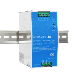NDR-240W 240W DIN rail power supply industrial grade Front view of NDR-240W DIN rail mounted PSU Technical Detail Images Wiring terminals of NDR-240W industrial power supply DIN rail mounting mechanism 240W power supply Application Scenario Images NDR-240W installed in industrial control panel Automation system with DIN rail power supply setup