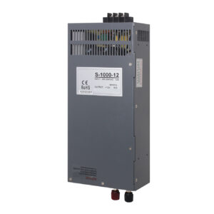S-1000W 1000W industrial switching power supply unit Front view of S-1000W 1000W AC to DC power supply Wiring terminals of S-1000W industrial power supply 1000W Cooling system and protection circuits 1000W SMPS S-1000W power supply in industrial automation control panel Server rack installation with 1000W switching power supply