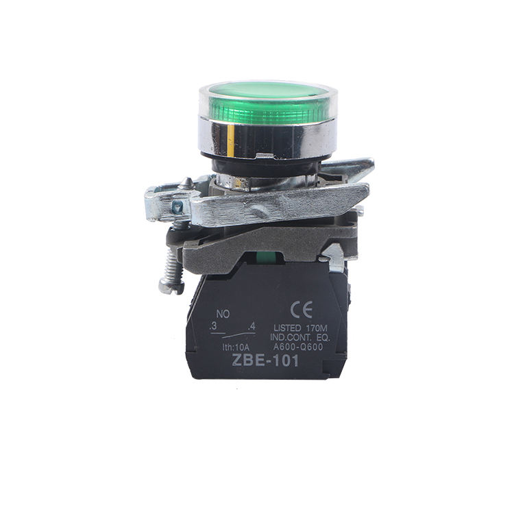 XB4-BW3365 22mm metal LED push button switch momentary operation Illuminated Operation: LED illuminated momentary push button switch in operation Side Profile View: Side view showing 22mm metal push button switch dimensions Terminal Close-up: Quick-connect terminals on industrial momentary switch Panel Installation: XB4-BW3365 installed in industrial control panel Multiple Units Display: Metal LED push button switches in industrial packaging Application Context: Momentary switch in automation control system Comparison Shot: XB4 series switch compared to standard push buttons