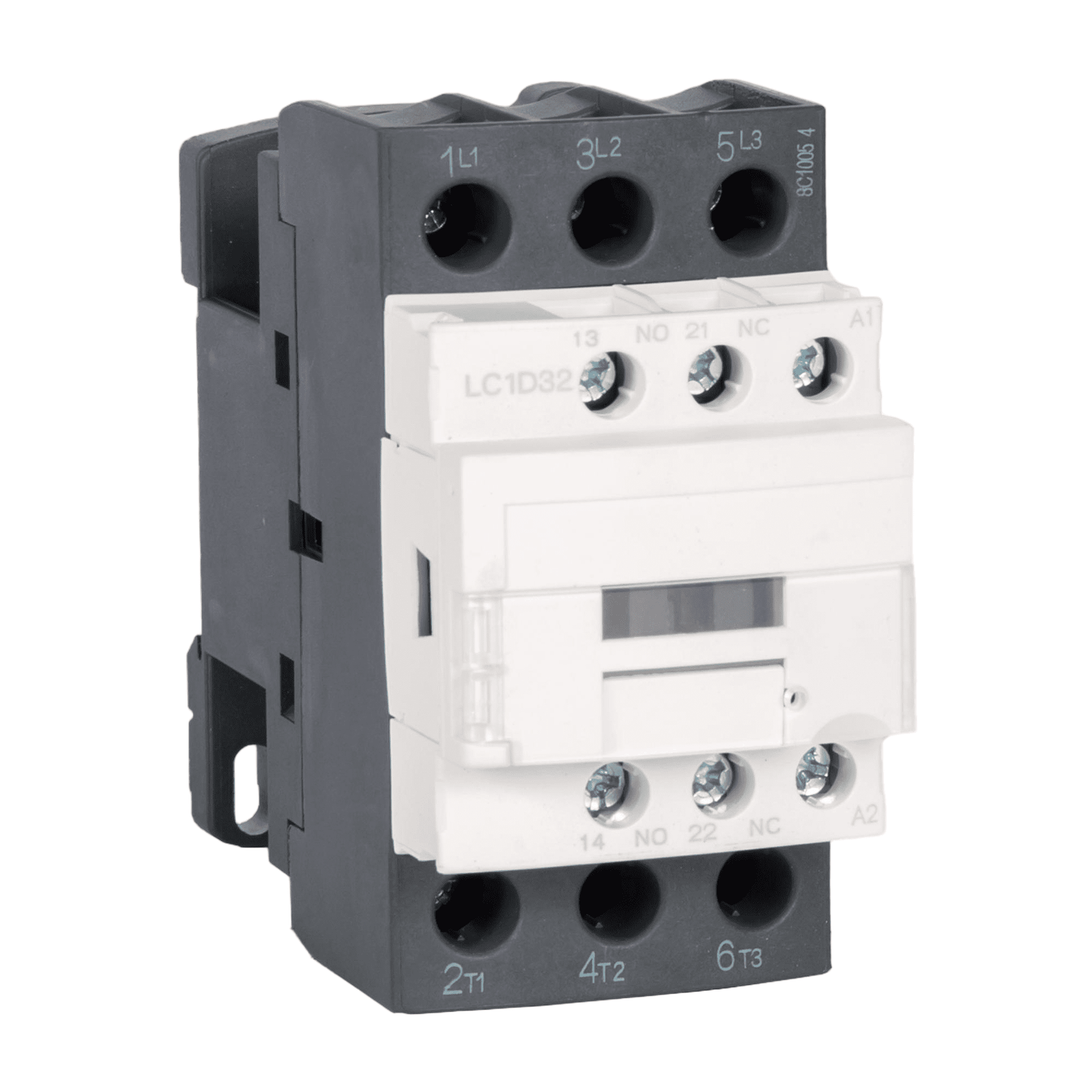 Complete LC1D series contactors lineup from 9A to 620A LC1D contactor comparison chart showing sizes and ratings DIN rail mounting demonstration of LC1D32 contactor Standard wiring diagram for a DOL starter using an LC1D contactor Close-up of LC1D contactor terminals and coil connections Industrial control panel featuring LC1D series compatible contactors