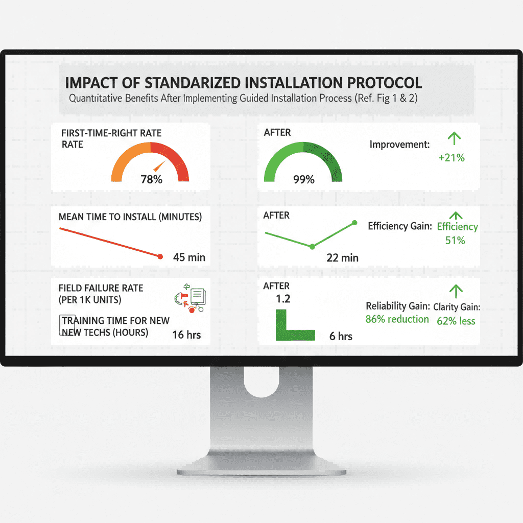 CEE Plug Installation Guide for Industrial Power Distribution (1) A 'before-and-after comparison' KPI dashboard quantitatively shows the results after adopting a standardized installation process: the first-time installation accuracy, installation time, on-site failure rate, and technician training time have all improved significantly.
