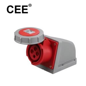 IP67-wall-mounted-industrial-socket-red-4-pin CEE-3P+E-16A-400V-socket-IEC60309-certified waterproof-industrial-socket-side-view-screw-terminals red-industrial-wall-socket-6-clock-position IP67-rated-socket-for-outdoor-mounting industrial-power-outlet-with-CB-CE-EAC-marks