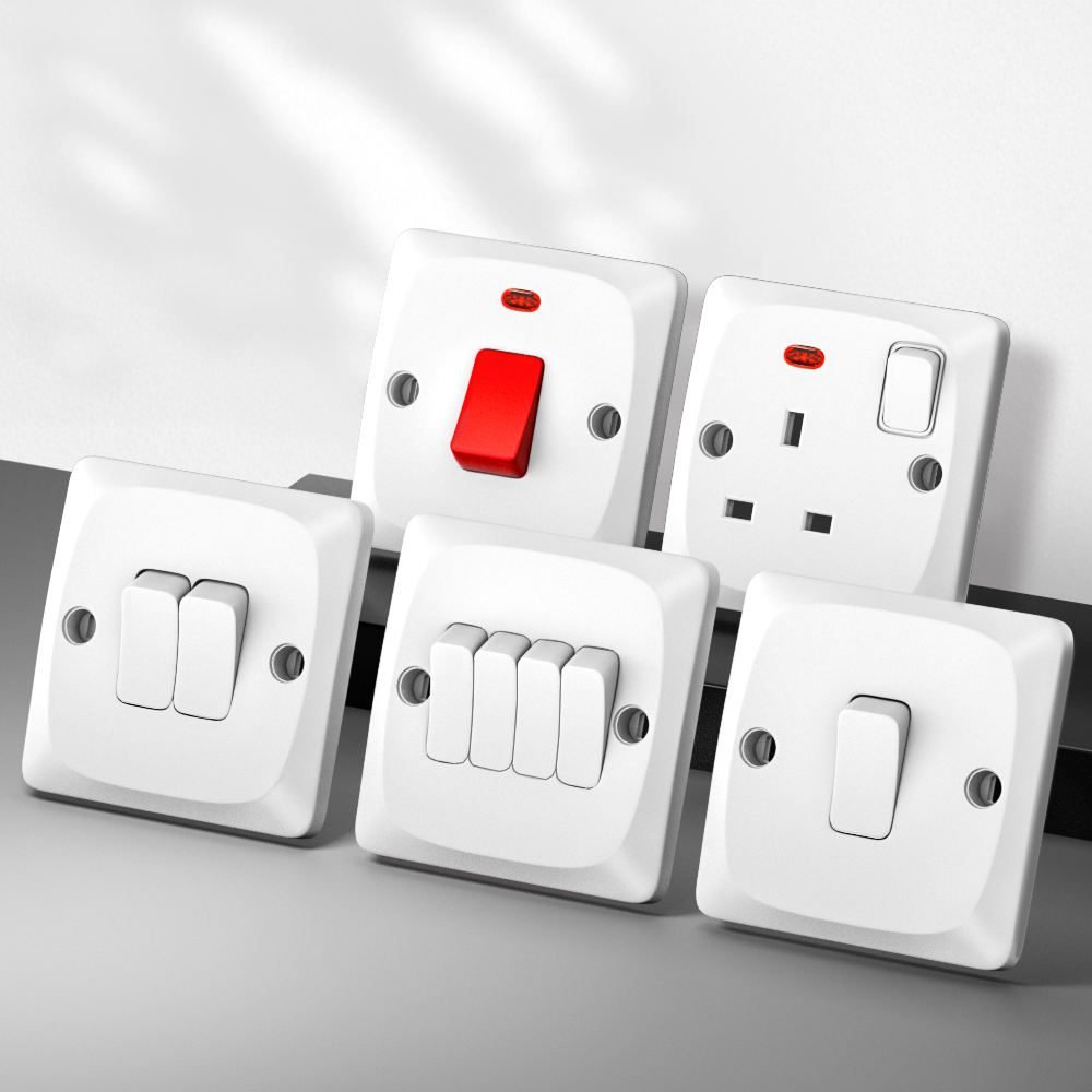 16A 2 Pin and 3pin MF Switched Socket with Neon Electrical Accessories British Standard Switch Socket