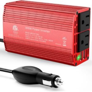 Power Inverter DC 12V to AC 110V - 300W Car Plug Adapter Outlet with 4.8A Dual USB Fast Charging Port