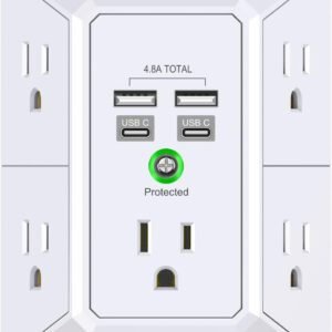 USB Wall Sockets Charger Surge Protector QINLIANF 5 Outlet Extender with 4 USB Charging Ports(2U2C) 3-Sided Power